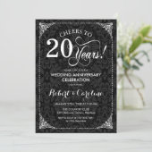 Invitation 20e anniversaire de mariage - Damassé noir blanc (Debout devant)