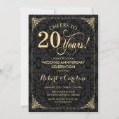 Invitation 20e anniversaire de mariage - Damassé noir or (Devant)