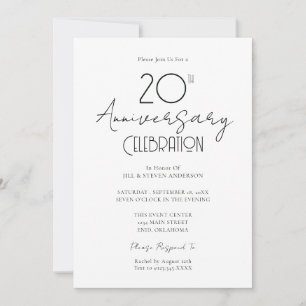 Invitation 20e anniversaire de mariage écriture élégante