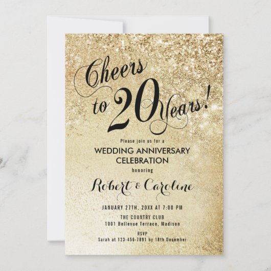 Invitation 20e anniversaire de mariage en or (Devant)