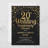 Invitation 20e anniversaire de mariage - Noir et or (Devant)