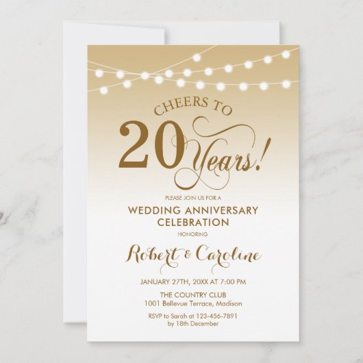 Invitation 20e anniversaire de mariage - Or Blanc (Devant)