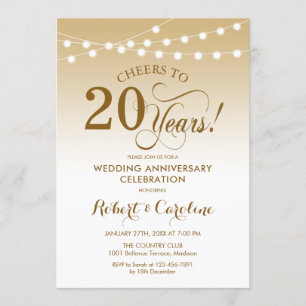 Invitation 20e anniversaire de mariage - Or Blanc