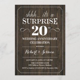 Invitation 20e anniversaire de Mariage surprise - Bois rustiq