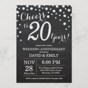 Invitation 20e Anniversaire de Mariage Tableau Noir Argent