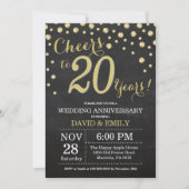 Invitation 20e Anniversaire de Mariage Tableau Noir et Or (Devant)