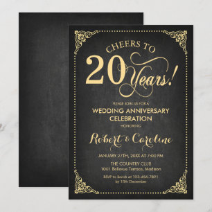 Invitation 20e anniversaire de mariage - Tableau noir or