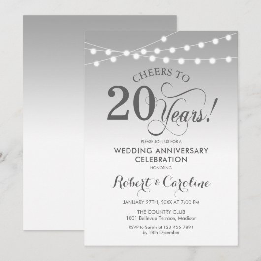 Invitation 20e anniversaire du Mariage - Blanc argenté (Devant / Derrière)