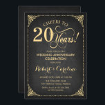 Invitation 20e anniversaire du Mariage - Chalkboard Gold<br><div class="desc">Invitation du 20e anniversaire du Mariage d'or. Elégant design rétro vintage avec faux or et motif en damier noir. Fonctionne la police de script. Salut à 20 ans ! Peut être personnalisé dans n'importe quelle année de mariage! Message-moi si vous avez besoin d'une personnalisation plus poussée.</div>