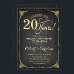 Invitation 20e anniversaire du Mariage - Chalkboard Gold<br><div class="desc">Invitation du 20e anniversaire du Mariage d'or. Elégant design rétro vintage avec faux or et motif en damier noir. Fonctionne la police de script. Salut à 20 ans ! Peut être personnalisé dans n'importe quelle année de mariage! Message-moi si vous avez besoin d'une personnalisation plus poussée.</div>