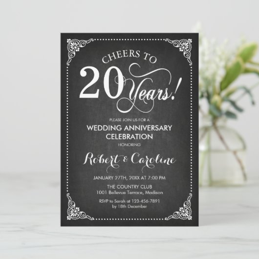 Invitation 20e anniversaire du Mariage - Chalkboard White (Debout devant)