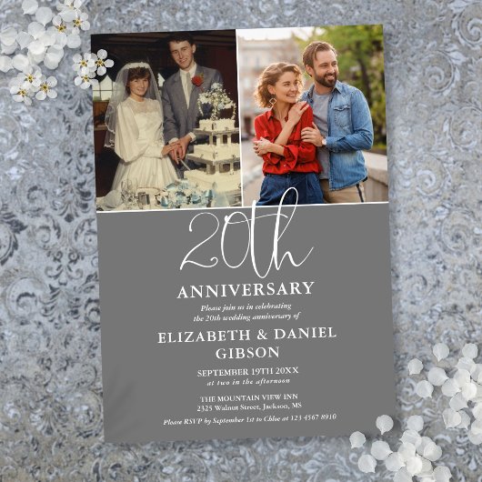 Invitation 20e anniversaire du Mariage hier et aujourd'hui 2 