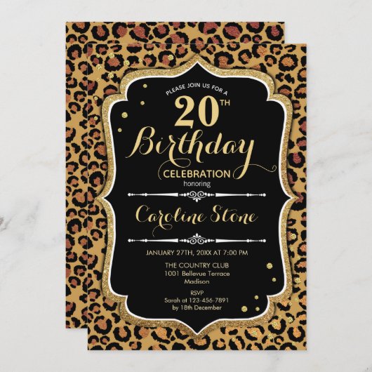 Invitation 20e anniversaire - Empreinte de léopard (Devant / Derrière)