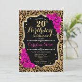 Invitation 20e anniversaire - Empreinte de léopard Roses rose (Debout devant)