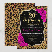 Invitation 20e anniversaire - Empreinte de léopard Roses rose (Devant / Derrière)