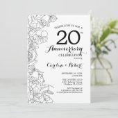 Invitation 20e anniversaire - Fleurs noires et bla (Debout devant)