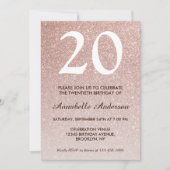 Invitation 20e anniversaire Glam Rose Rose Gold Parties scint (Devant)