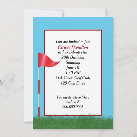 Invitation 20e anniversaire Golf Theme Party (Dos)