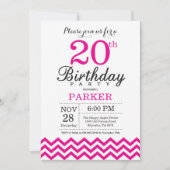 Invitation 20e anniversaire Hot Pink Chevron (Devant)