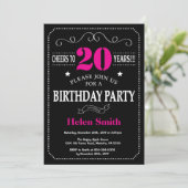 Invitation 20e anniversaire Hot rose noir Chalkboa (Debout devant)