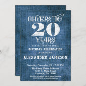 Invitation 20e Anniversaire Lin Bleu Bravo rustiqu (Devant / Derrière)