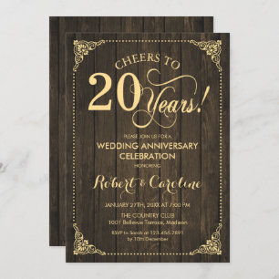 Invitation 20e anniversaire Mariage - Bois d'or