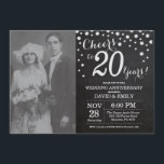 Invitation 20e anniversaire Mariage Chalkboard noir argent<br><div class="desc">20ème anniversaire de Mariage avec photo personnalisée. Chalkboard Invitation Noir et Argent. Vingt Anniversaire Mariage. Chalkboard Black et Silver Parties scintillant Arrière - plan diamant. Confetti en argent. Anniversaire adulte. Fête d'anniversaire d'une femme ou d'un homme. Pour plus de personnalisation, cliquez sur le bouton "Customiser" et utilisez notre outil de...</div>
