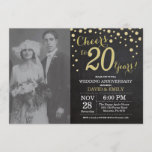 Invitation 20e anniversaire Mariage Chalkboard noir et or<br><div class="desc">20ème anniversaire de Mariage avec photo personnalisée. Invitation Noir et Or Chalkboard. Vingt Anniversaire Mariage. Chalkboard Black et Gold Parties scintillant Diamond Arrière - plan. Confetti d'or. Anniversaire adulte. Fête d'anniversaire d'une femme ou d'un homme. Pour plus de personnalisation, cliquez sur le bouton "Customiser" et utilisez notre outil de conception...</div>