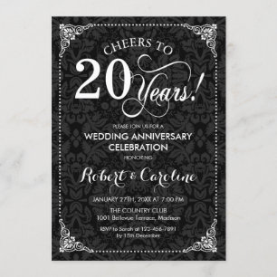 Invitation 20e anniversaire Mariage - Damas noir blanc