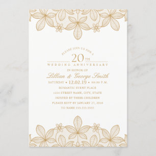 Invitation 20e anniversaire Mariage Elégante dentelle dorée