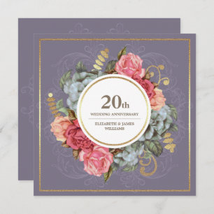 Invitation 20e anniversaire Mariage fête Vintage Florale