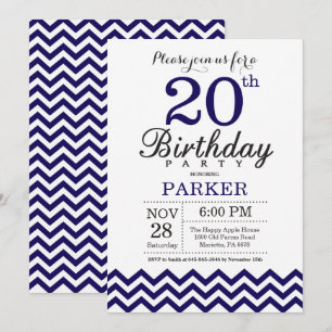 Invitation 20e anniversaire Marine Blue Chevron