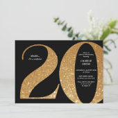 Invitation 20e anniversaire moderne minimaliste noir et or (Debout devant)