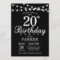 Invitation 20e anniversaire Noir et blanc