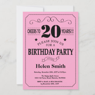 Invitation 20e anniversaire Noir et rose