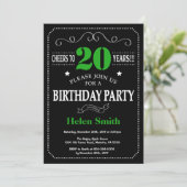 Invitation 20e anniversaire Noir et Vert Chalkboard (Debout devant)