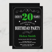 Invitation 20e anniversaire Noir et Vert Chalkboard (Devant / Derrière)