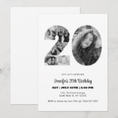 Invitation 20e anniversaire Numéro 20 photo Collage noir blan (Devant / Derrière)