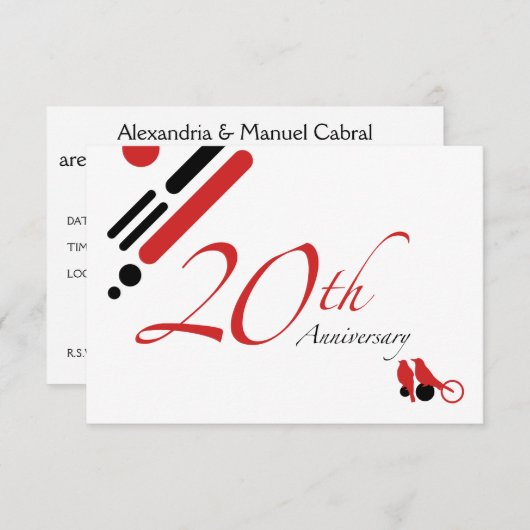 Invitation 20e anniversaire (oiseaux mod) (Devant / Derrière)