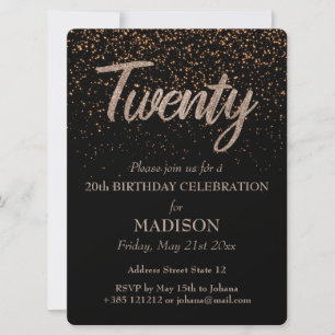 Invitation 20e anniversaire Parties scintillant d'or