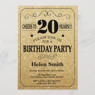 Invitation 20e anniversaire Parties scintillant no