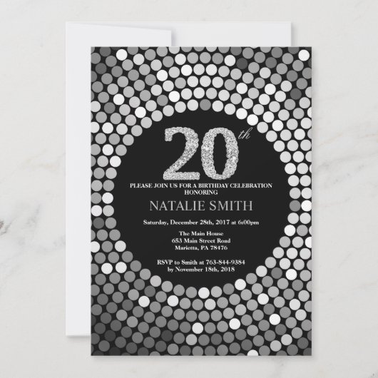Invitation 20e anniversaire Parties scintillant no (Devant)