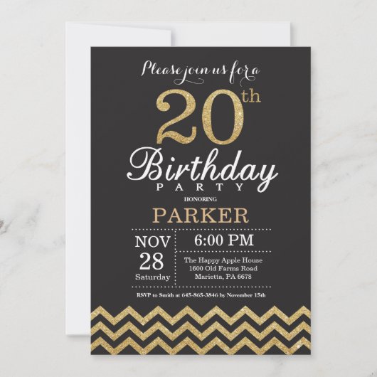 Invitation 20e anniversaire Parties scintillant no (Devant)