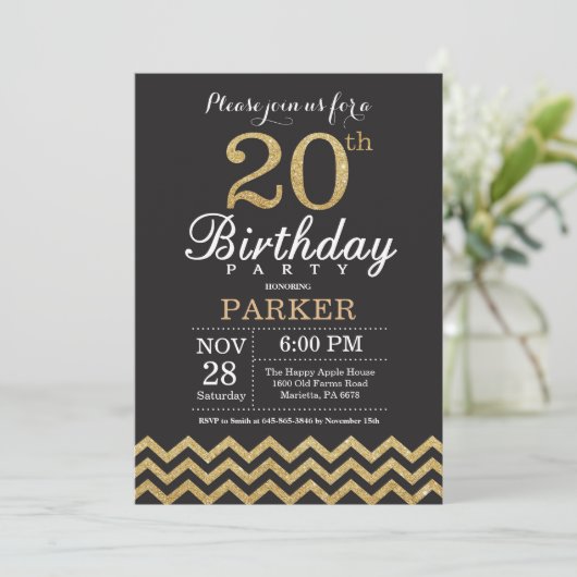 Invitation 20e anniversaire Parties scintillant no (Debout devant)