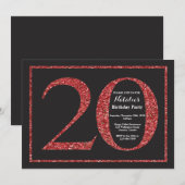 Invitation 20e anniversaire Parties scintillant ro (Devant / Derrière)