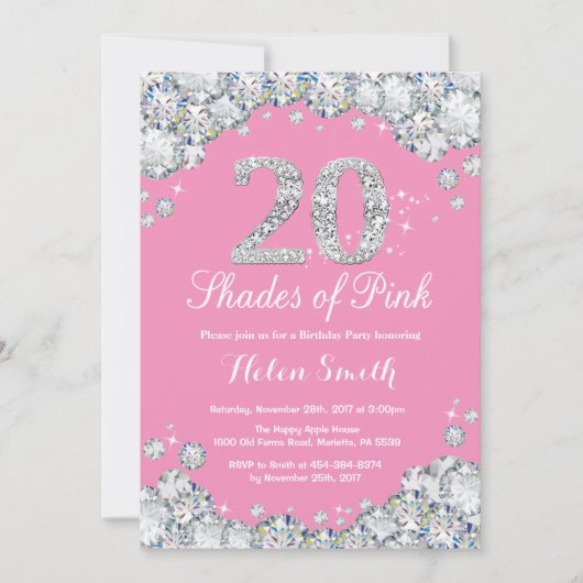 Invitation 20e anniversaire Pink and Silver Diamon (Devant)