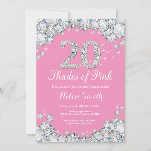 Invitation 20e anniversaire Pink and Silver Diamon (Devant)