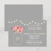 Invitation 20e anniversaire Pink Watercolor Flowers & Mason J (Devant / Derrière)