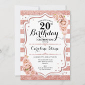 Invitation 20e anniversaire - Rose Gold White Stripes (Devant)