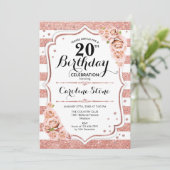 Invitation 20e anniversaire - Rose Gold White Stripes (Debout devant)